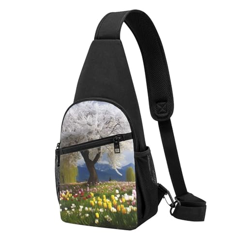 Umhängetasche für Damen, Bauchtasche, Baum mit Ast, Landschaft, Brusttasche, Tagesrucksack für Wandern, Reisen, Hüfttasche, Baum Blumen Natur Landschaft, Einheitsgröße von VducK