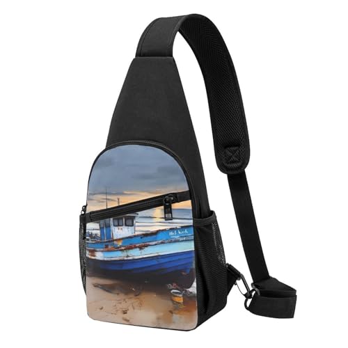 Umhängetasche für Damen, Bauchtasche, Galaxie, Brusttasche, Tagesrucksack für Wandern, Reisen, Bauchtasche, Blau, Blaues Fischerboot, Einheitsgröße von VducK