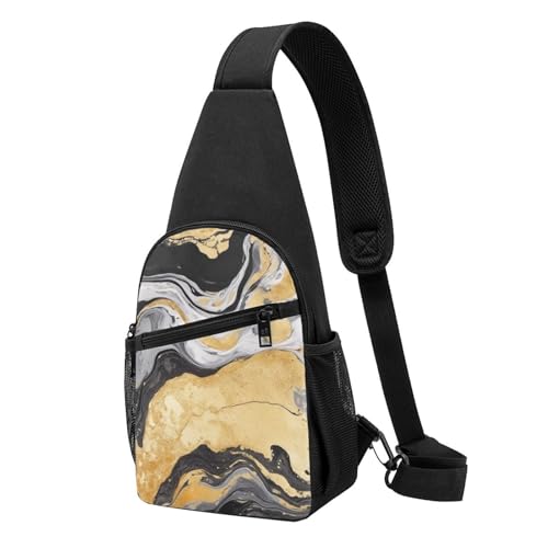 Umhängetasche für Damen, Bauchtasche, Motiv: Schwarzes Meer, echte Brusttasche, Tagesrucksack für Wandern, Reisen, Hüfttasche, Schwarze, goldene Marmor-Tinte, Einheitsgröße von VducK