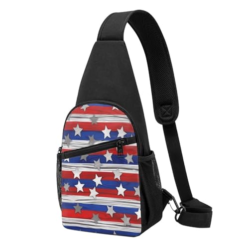 Umhängetasche für Damen, Bauchtasche, Patriotische Sterne, Streifen, Brusttasche, Tagesrucksack für Wandern, Reisen, Hüfttasche, Patriotische Sternstreifen, Einheitsgröße von VducK