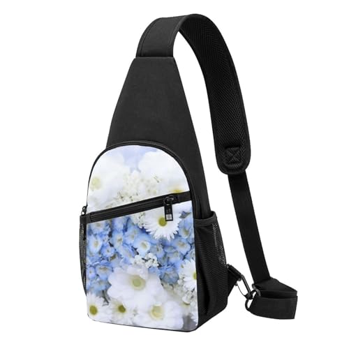 Umhängetasche für Damen, Bauchtasche, Schönheit, Tier, Schmetterling, Brusttasche, Tagesrucksack für Wandern, Reisen, Hüfttasche, Schöne weiß-blaue Blumen, Einheitsgröße von VducK