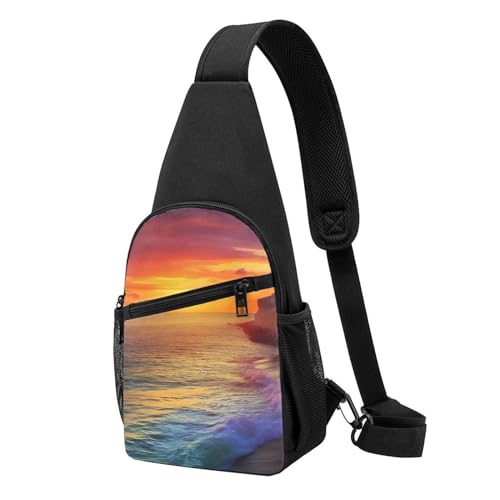 Umhängetasche für Damen, Bauchtasche, Schönheit, Tier, Schmetterling, Brusttasche, Tagesrucksack für Wandern, Reisen, Hüfttasche, Schöner Sonnenuntergang am Meer, Einheitsgröße von VducK