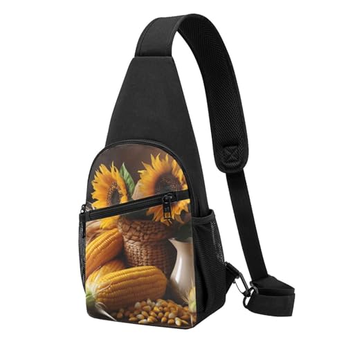 Umhängetasche für Damen, Bauchtasche, Sonnenblume mit Holz, Tagesrucksack für Wandern, Reisen, Hüfttasche, Sonnenblume und Mais, Einheitsgröße von VducK