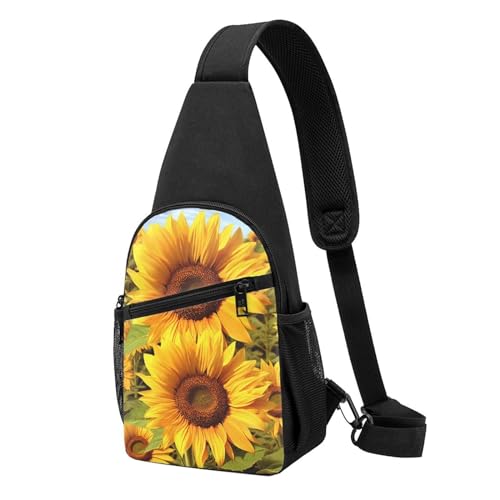 Umhängetasche für Damen, Bauchtasche, Sonnenblume mit Holz, Tagesrucksack für Wandern, Reisen, Hüfttasche, Sonnenblumen, Einheitsgröße von VducK