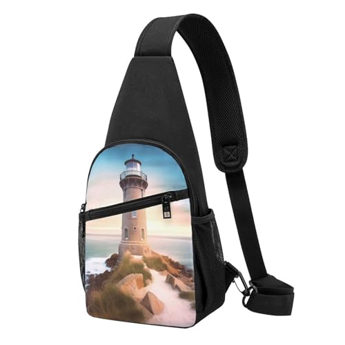 Umhängetasche für Damen, Bauchtasche, Strand, Meer, Brusttasche, Tagesrucksack für Wandern, Reisen, Hüfttasche, Beach Leuchtturm, Einheitsgröße von VducK