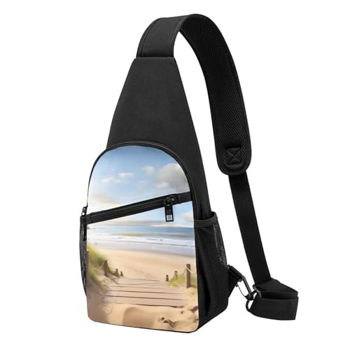 Umhängetasche für Damen, Bauchtasche, Strand, Meer, Brusttasche, Tagesrucksack für Wandern, Reisen, Hüfttasche, Strandlandschaft, Einheitsgröße von VducK