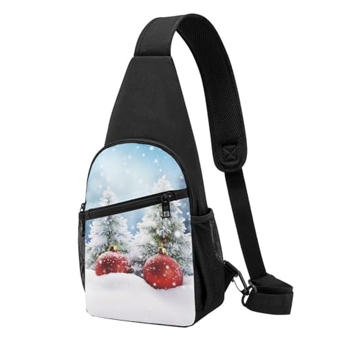 Umhängetasche für Damen, Bauchtasche, Weihnachtsbaum, Brusttasche, Tagesrucksack für Wandern, Reisen, Hüfttasche, Weihnachtsbaumkugeln, Schnee, Einheitsgröße von VducK