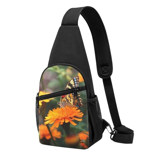 Umhängetasche für Damen, Bauchtasche, Winterlandschaft, Brusttasche, Tagesrucksack für Wandern, Reisen, Hüfttasche, Wildblumen-Schmetterling, Einheitsgröße von VducK