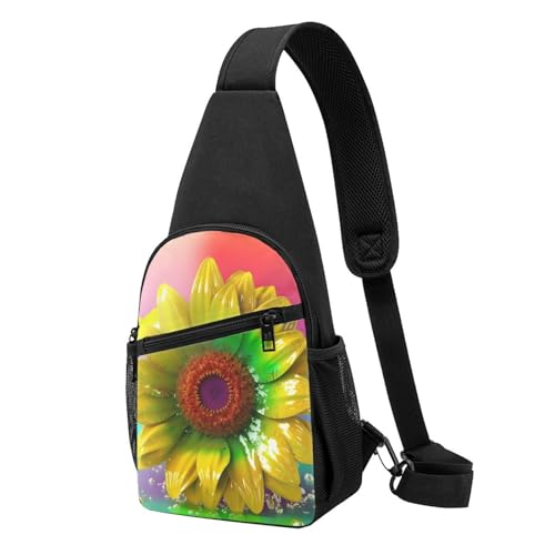 Umhängetasche für Damen, Bauchtasche, abstraktes Dreieck, gestreift, Tagesrucksack für Wandern, Reisen, Hüfttasche, Bunte 3D-Sonnenblume, Einheitsgröße von VducK