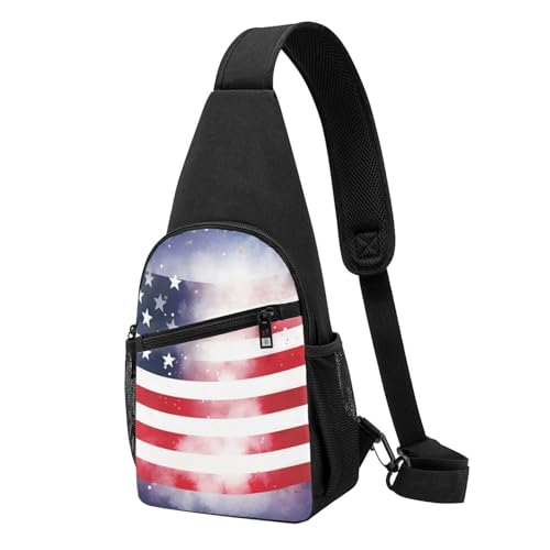 Umhängetasche für Damen, Bauchtasche, amerikanische Nationalflagge mit Adler, Brusttasche, Tagesrucksack zum Wandern, Reisen, Hüfttasche, Amerikanische Flagge und Sterne, Einheitsgröße von VducK