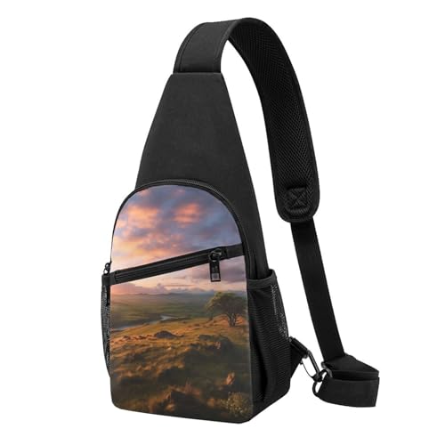 Umhängetasche für Damen, Bauchtasche, süße Süßigkeiten, Brusttasche, Tagesrucksack für Wandern, Reisen, Hüfttasche, Sunset Hill, Einheitsgröße von VducK