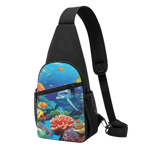 Umhängetasche für Damen, Bauchtasche, tropischer Kaktusbaum, Blume, Tagesrucksack für Wandern, Reisen, Hüfttasche, Tropische Fische Koralle Untersee, Einheitsgröße von VducK