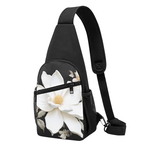 Umhängetasche für Damen, Bauchtasche, weiße Blumen, hellblau, Holz, Tagesrucksack für Wandern, Reisen, Hüfttasche, Weiß/Blumen, Einheitsgröße von VducK