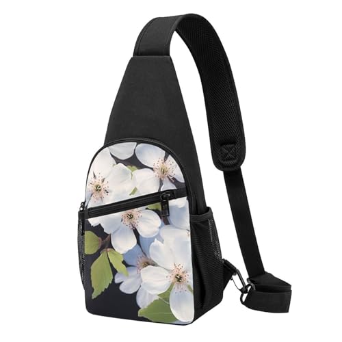 Umhängetasche für Damen, Bauchtasche, weiße Blumen, hellblau, Holz, Tagesrucksack für Wandern, Reisen, Hüfttasche, White Blossom, Einheitsgröße von VducK