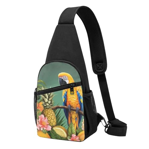 Umhängetasche für Damen, Bauchtasche mit sprechenden Fischen, Tagesrucksack für Wandern, Reisen, Hüfttasche, Sommerpapagei Ananas-Vogel, Einheitsgröße von VducK