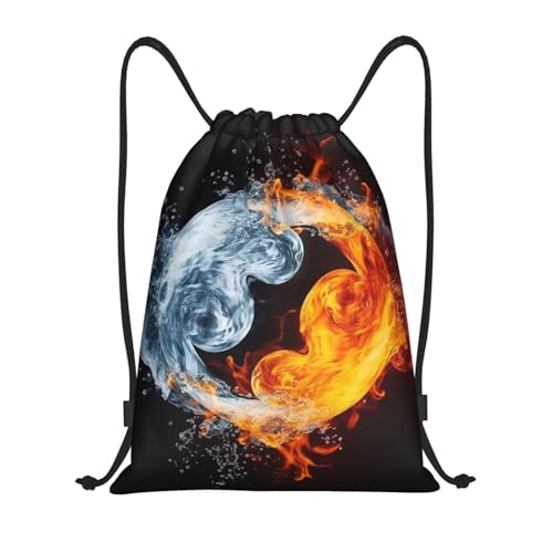 VducK Rucksack mit Kordelzug, Turnbeutel, faltbar, Kordelzug, Yin-Yang, Feuer, Wasser, Kordelzugbeutel für Reisen, Schwarz , S, Tagesrucksäcke von VducK