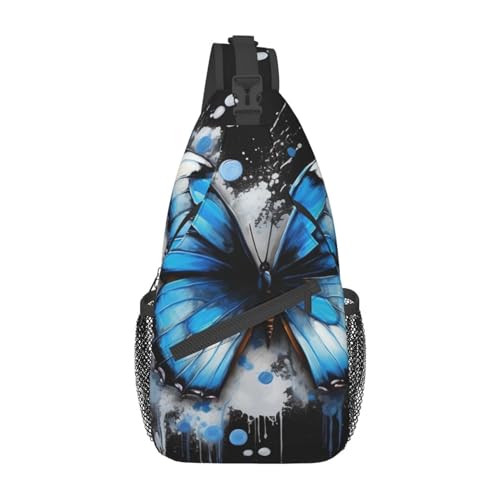 VducK Schultertasche für Damen und Herren, Hippie-Kunst-Brusttasche, leicht, lässig, Tagesrucksack, Blau, blau mit schmetterlingen, Einheitsgröße von VducK