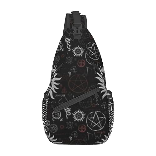 VducK Schultertasche für Damen und Herren, Skunk-Druck, Umhängetasche, Brust-Schulter-Rucksack, Reisen, Wandern, Tagesrucksack, Supernatural Symbole schwarz, Einheitsgröße von VducK