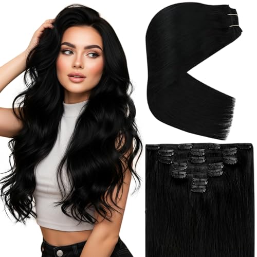 Ve Sunny Clip-in-Haarverlängerungen aus Echthaar, für Damen, 40,6 cm, für den gesamten Kopf, 120 g, 7 Stück, Schwarz Ve Sunny Clip-in-Haarverlängerungen aus Echthaar, für Damen, 40,6 cm, für den gesamten Kopf, 120 g, 7 Stück, Schwarz von Ve Sunny