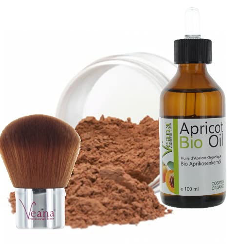 Mineral Make Up 6g + Premium BIO Aprikosenkernöl 100ml DE-Öko + Kabuki in 20 Farbnuancen - für normale und trockene Haut Nuance Dark Tan von Veana