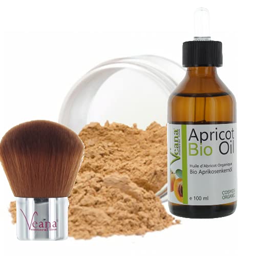 Mineral Make Up 6g + Premium BIO Aprikosenkernöl 100ml DE-Öko + Kabuki in 20 Farbnuancen - für normale und trockene Haut Nuance Nude von Veana