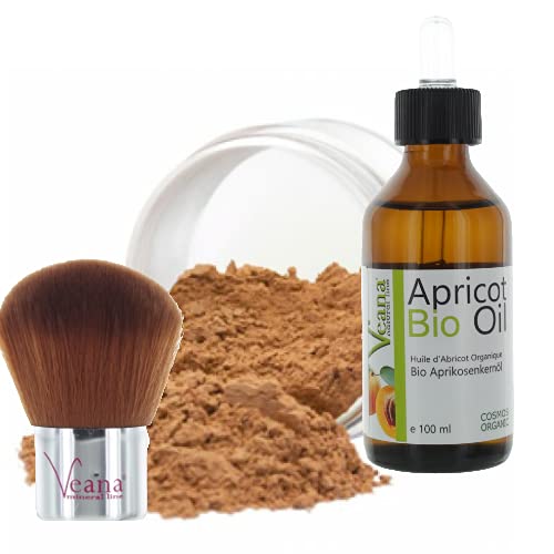 Mineral Make Up 6g + Premium BIO Aprikosenkernöl 100ml DE-Öko + Kabuki in 20 Farbnuancen - für normale und trockene Haut Nuance Tan von Veana