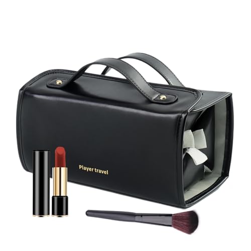 Make-up-Pinselhalter für Reisen, Kosmetik-Reisetasche, Kulturbeutel mit transparenten Fächern, abnehmbarer Make-up-Organizer, PU-Leder-Reisetasche, tragbare Kulturbeutel, Lippenstift-Organizer-Tasche von Veasbuu