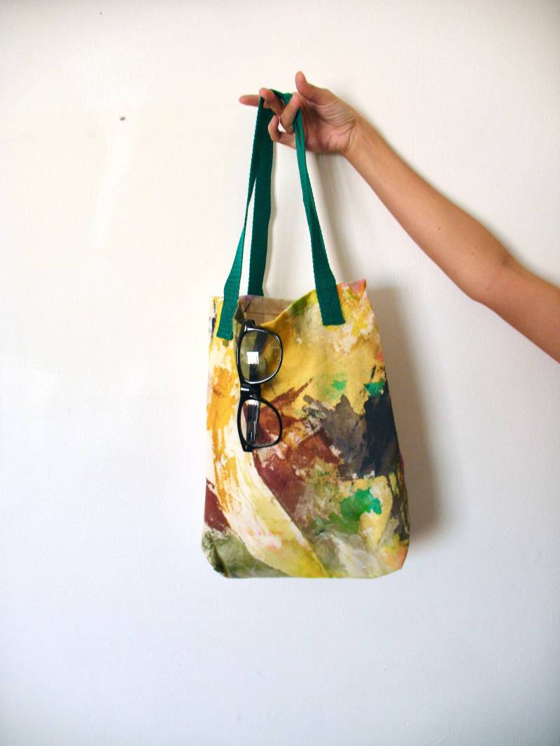 Tasche Aus Baumwoll-Canvas - Mit Acrylfarben Bemalt- Grünen Und Rosa Farben von Vebo