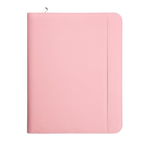 Vebon® Konferenzmappe A4 London aus Veganem Leder mit Reißverschluss I Schreibmappe + Laptoptasche I 2in1 I Rosa I Smartphone Halterung + Klemmbrett von Vebon