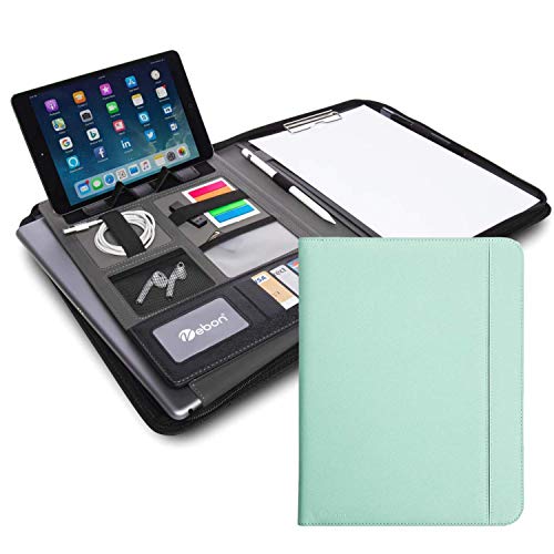 Vebon® Konferenzmappe A4 London aus Veganem Leder mit Reißverschluss I Schreibmappe + Laptoptasche I 2in1 I Türkis I Smartphone Halterung + Klemmbrett von Vebon