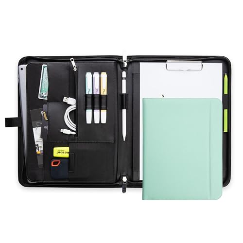 Vebon® Schreibmappe A4 groß Rom I Doppel Reißverschluss + Klemmbrett I Konferenzmappe + Laptoptasche I extra Stauraum I Schwarz Kunstleder (Karibikblau) von Vebon