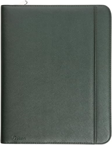 Vebon® Schreibmappe Ringbuch A4 "Berlin" I Reißverschluss + Klemmbrett I Konferenzmappe + Laptoptasche I extra Stauraum I Grün I Kunstleder von Vebon