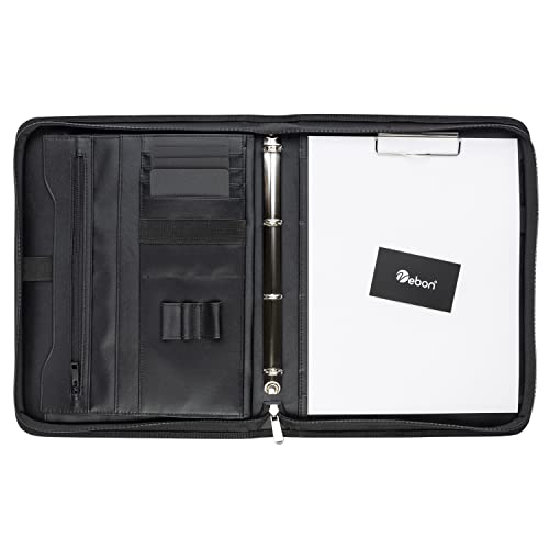 Vebon® Schreibmappe Ringbuch A4 Berlin I Reißverschluss + Klemmbrett I Konferenzmappe + Laptoptasche I extra Stauraum I Schwarz I Kunstleder von Vebon