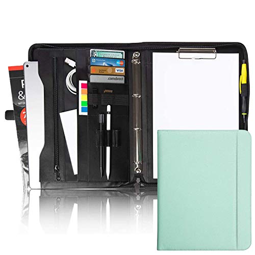 Vebon® Schreibmappe Ringbuch A4 "Berlin" I Reißverschluss + Klemmbrett I Konferenzmappe + Laptoptasche I extra Stauraum I Türkis I Kunstleder von Vebon