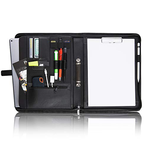 Vebon® Schreibmappe Ringbuch A4"Paris" I Reißverschluss + Klemmbrett I Dokumentenmappe + Laptoptasche I extra Stauraum I Kunstleder I Schwarz von Vebon