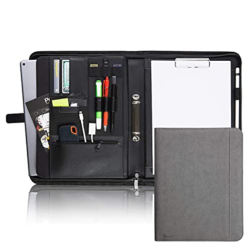 Vebon® Schreibmappe Ringbuch A4"Paris" I Reißverschluss + Klemmbrett I Konferenzmappe + Laptoptasche I extra Stauraum I Kunstleder I Grau von Vebon