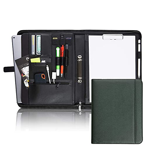 Vebon® Schreibmappe Ringbuch A4"Paris" I Reißverschluss + Klemmbrett I Konferenzmappe + Laptoptasche I extra Stauraum I Kunstleder I Grün von Vebon