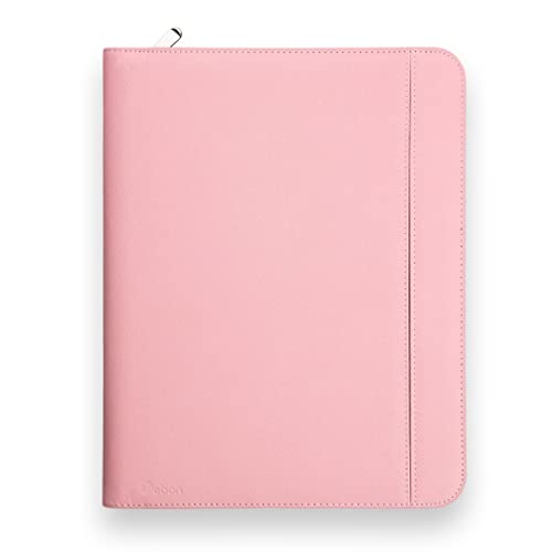 Vebon® Schreibmappe Ringbuch A4"Paris" I Reißverschluss + Klemmbrett I Konferenzmappe + Laptoptasche I extra Stauraum I Kunstleder I Rosa von Vebon