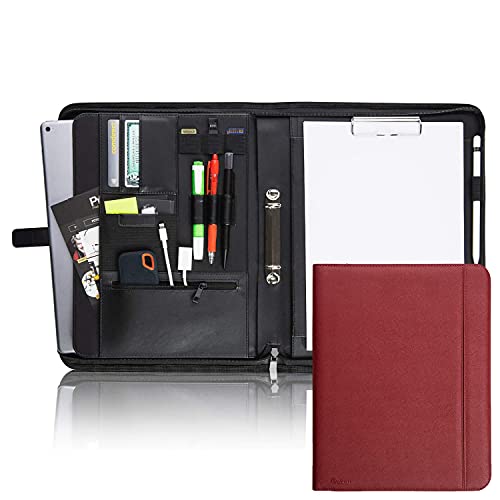 Vebon® Schreibmappe Ringbuch A4"Paris" I Reißverschluss + Klemmbrett I Konferenzmappe + Laptoptasche I extra Stauraum I Kunstleder I Rot von Vebon