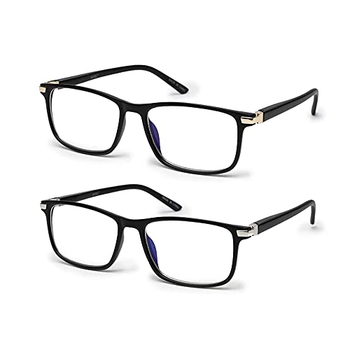 Vecien Blaulichtfilter Brille Computerbrille PC Gaming Anti UV400 Damen und Herren Ohne Stärke Entspiegelt (2-Paar Gläser,schwarz,1081/C1+C2) von Vecien