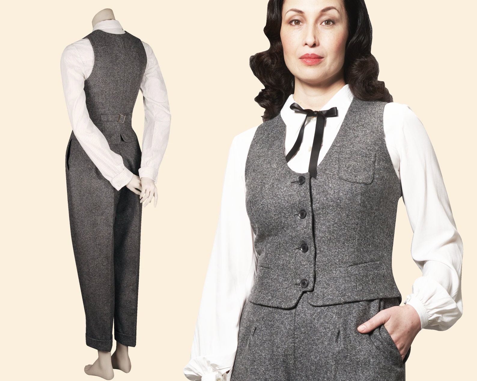 20Er 30Er 40Er Jahre Damen Weste Wolle Tweed Grau Garconne Dandy 1920 1930 1940 von VeconaVintage