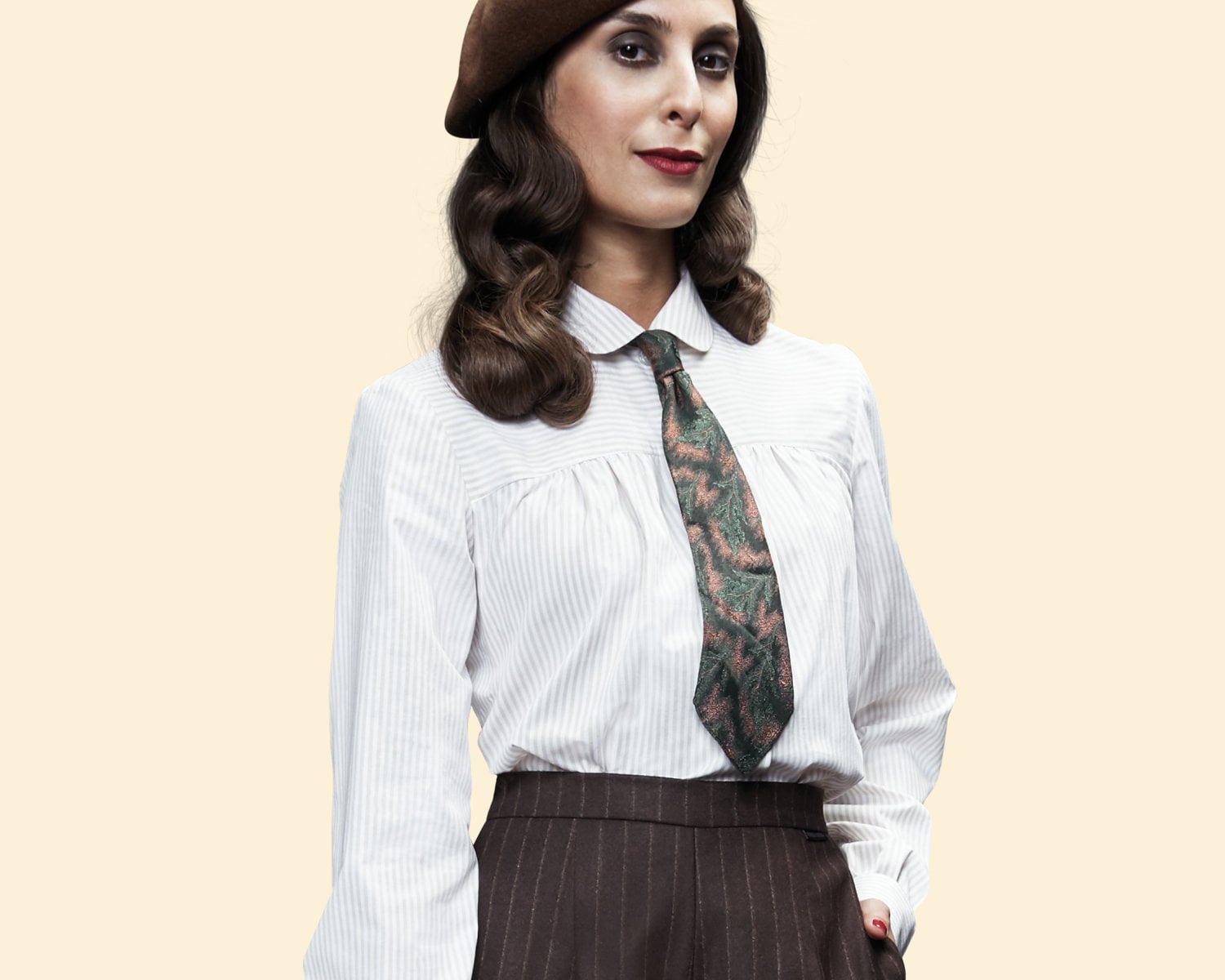 30Er 40Er Bluse Clara Beige Weiß Gestreifte Baumwolle Stulpen 1930 1940 30Er 40Er Bluse Clara Beige Weiß Gestreifte Baumwolle Stulpen 1930 1940 von VeconaVintage