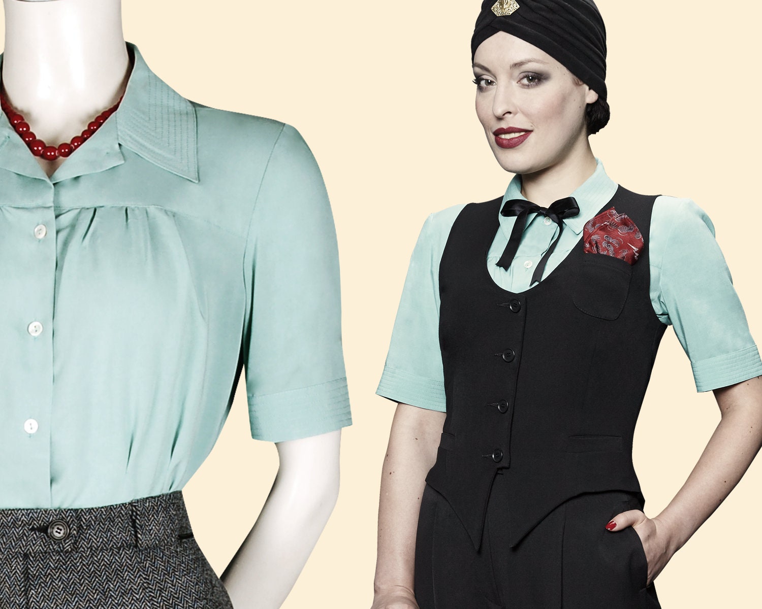 30Er 40Er Jahre Bluse Greta Mintgrüne Viscose Fliege 1930 1940 30Er 40Er Jahre Bluse Greta Mintgrüne Viscose Fliege 1930 1940 von VeconaVintage
