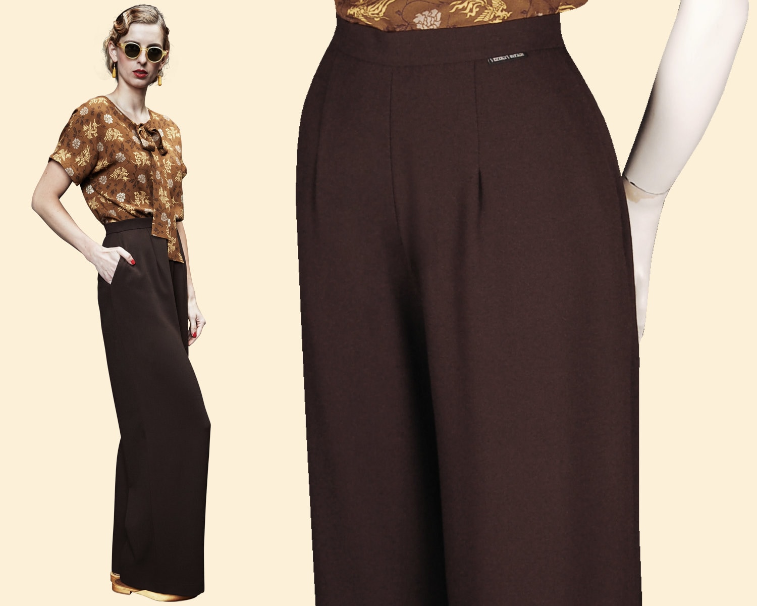 30Er Jahre Dunkel Schokobraune Pajama Hose Crepe Slacks 1930 Weites Bein High Waist 30Er Jahre Dunkel Schokobraune Pajama Hose Crepe Slacks 1930 Weites Bein High Waist von VeconaVintage