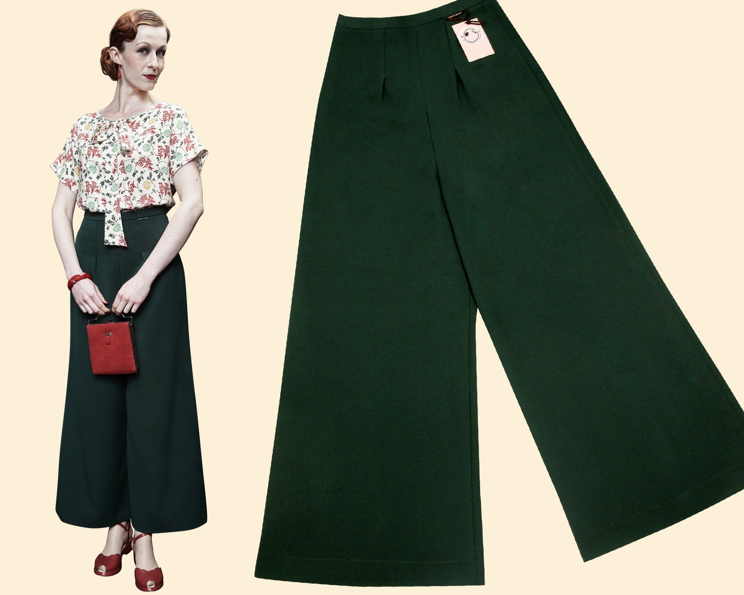 30Er Jahre Flaschengrüne Pajama Hose Gabardine Freizeithose Weites Bein High Waist 30Er Jahre Flaschengrüne Pajama Hose Gabardine Freizeithose Weites Bein High Waist von VeconaVintage