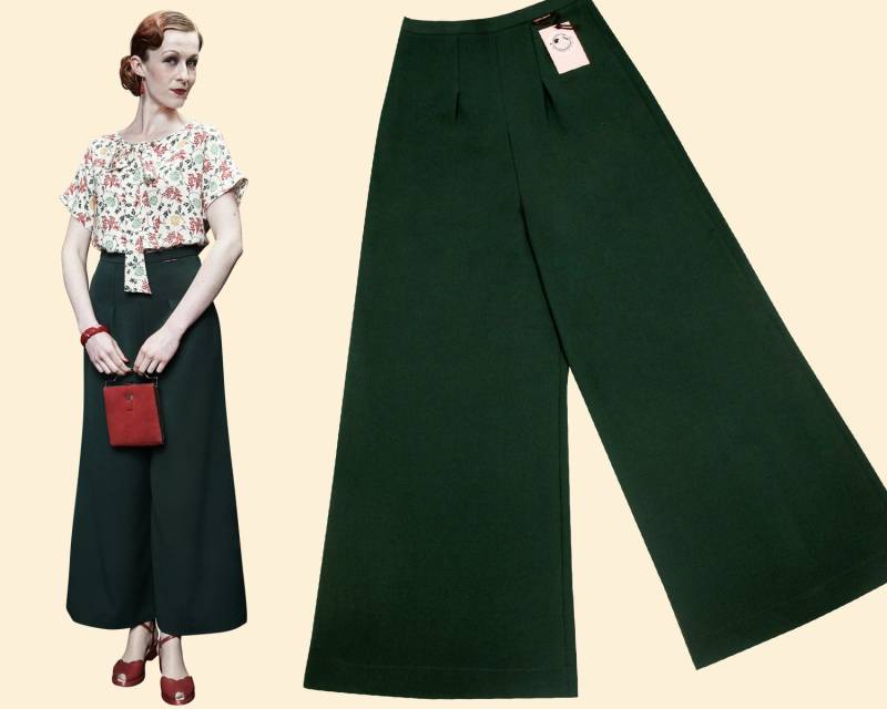30Er Jahre Flaschengrüne Pajama Hose Gabardine Freizeithose Weites Bein High Waist 30Er Jahre Flaschengrüne Pajama Hose Gabardine Freizeithose Weites Bein High Waist von VeconaVintage