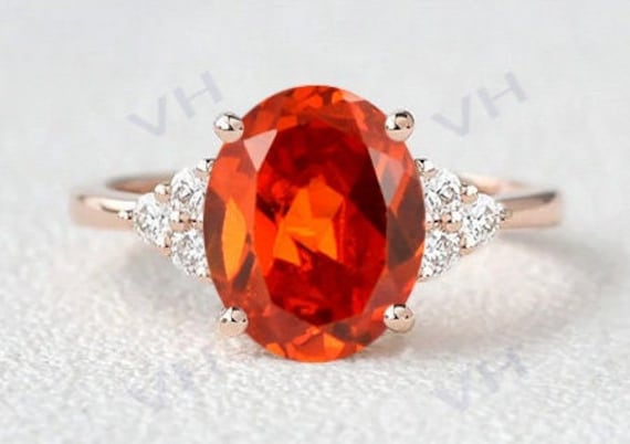 2.8Ct Orange Saphir Verlobungsring Für Frauen 14K Gold Ehering Edelstein Ring Vintage Brautring von VectorHarbour