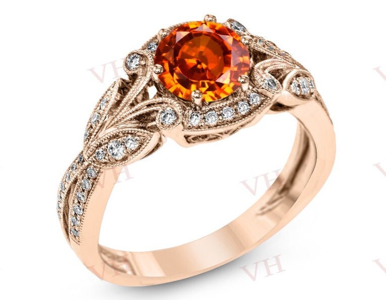 Antik Orange Saphir Verlobungsring 14K Gold Ehering Vintage Braut Jahrestag Ring Für Frauen Unikat Versprechen von VectorHarbour