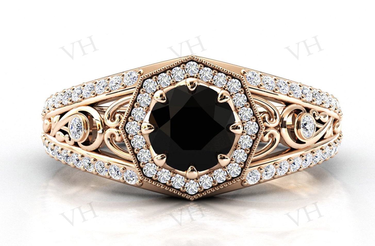 Vintage Schwarzer Onyx Verlobungsring Für Frauen Art Deco 14K Rose Gold Ehering von VectorHarbour