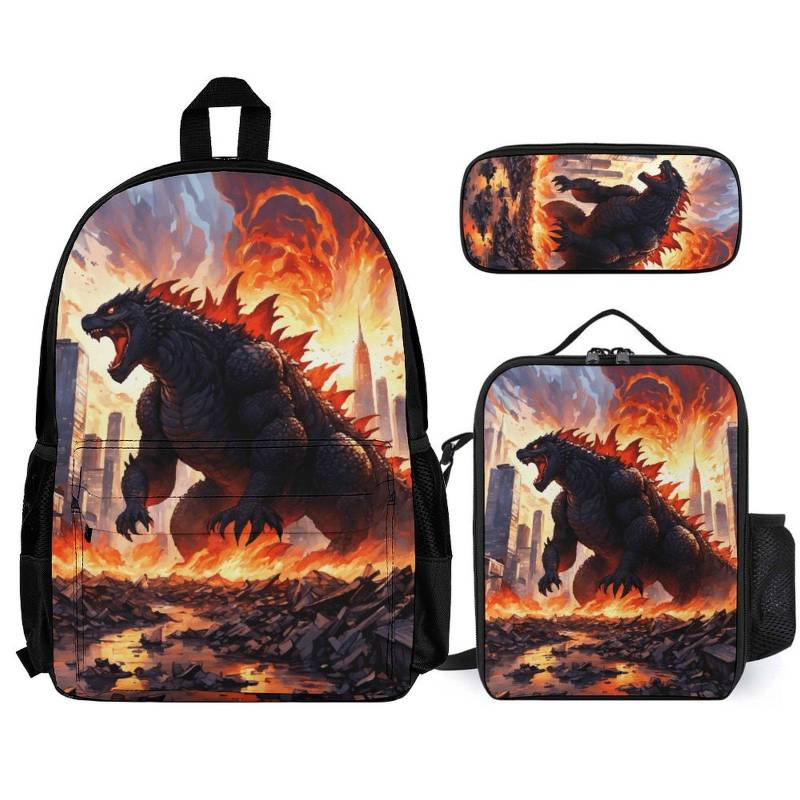 Godzilla School Rucksack Set Rucksack, Brotdose & Federmäppchen von VectorMerchShop